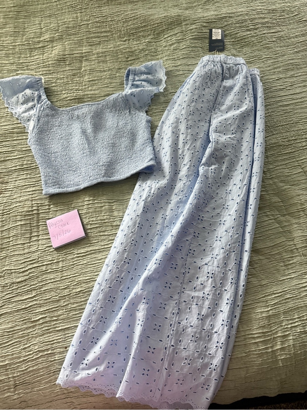 Target Pale Blue Eyelet Maxi Skirt and matching smocked top